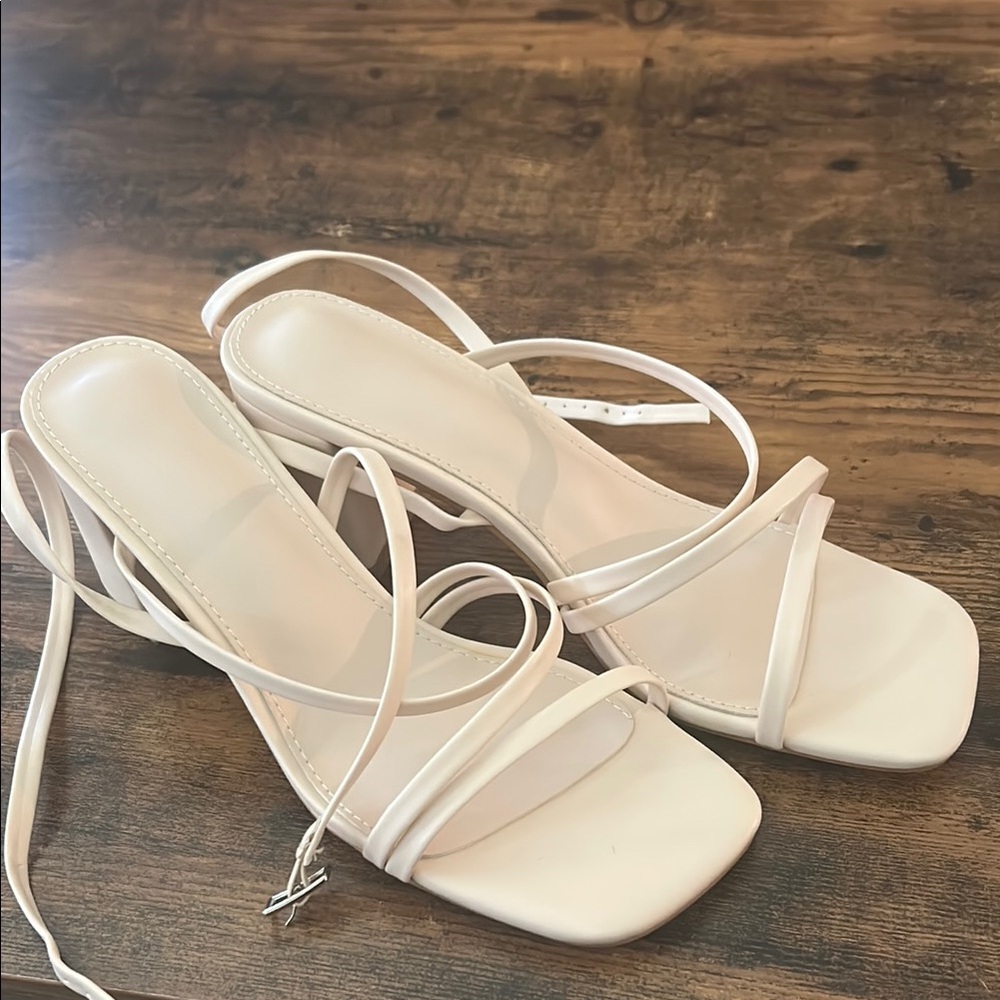 Cream Strappy Heeled Sandals with Open Toe